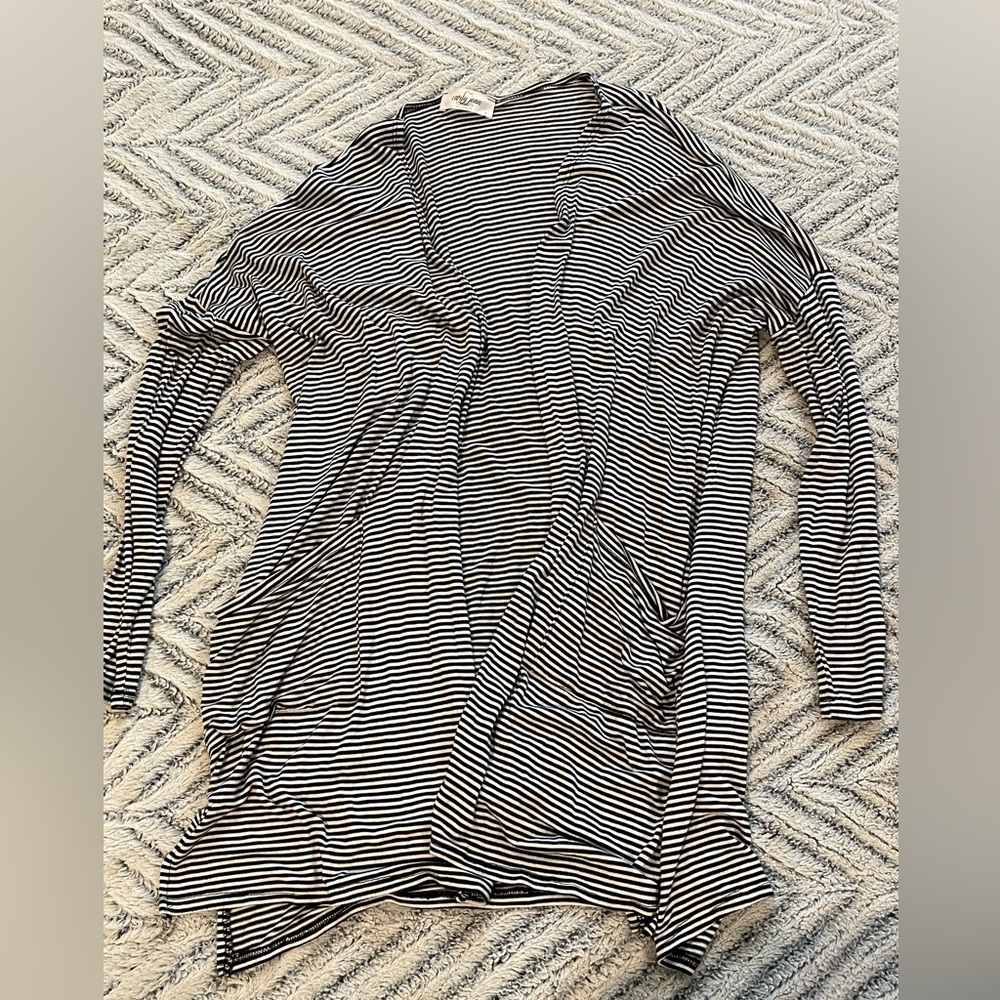 Carly Jean LA Black & White Striped Cardigan